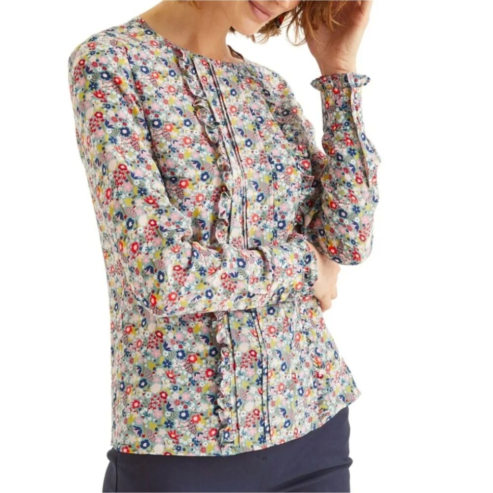 Boden Womens US 4 Matilda100% SILK Colorful Ruffle Sleeve Floral Blouse